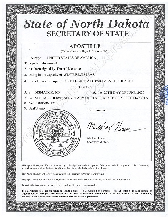 North Dakota apostille ND apostille